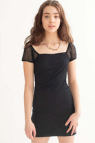 Black Mesh Ruched Side Mini Dress