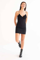 Black Mesh Ruffle Bust Mini Dress