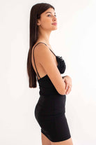 Black Mesh Ruffle Bust Mini Dress