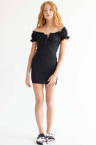 Black Milkmaid Mini Dress