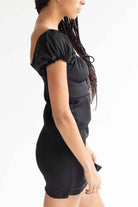 Black Milkmaid Thigh Slit Mini Dress
