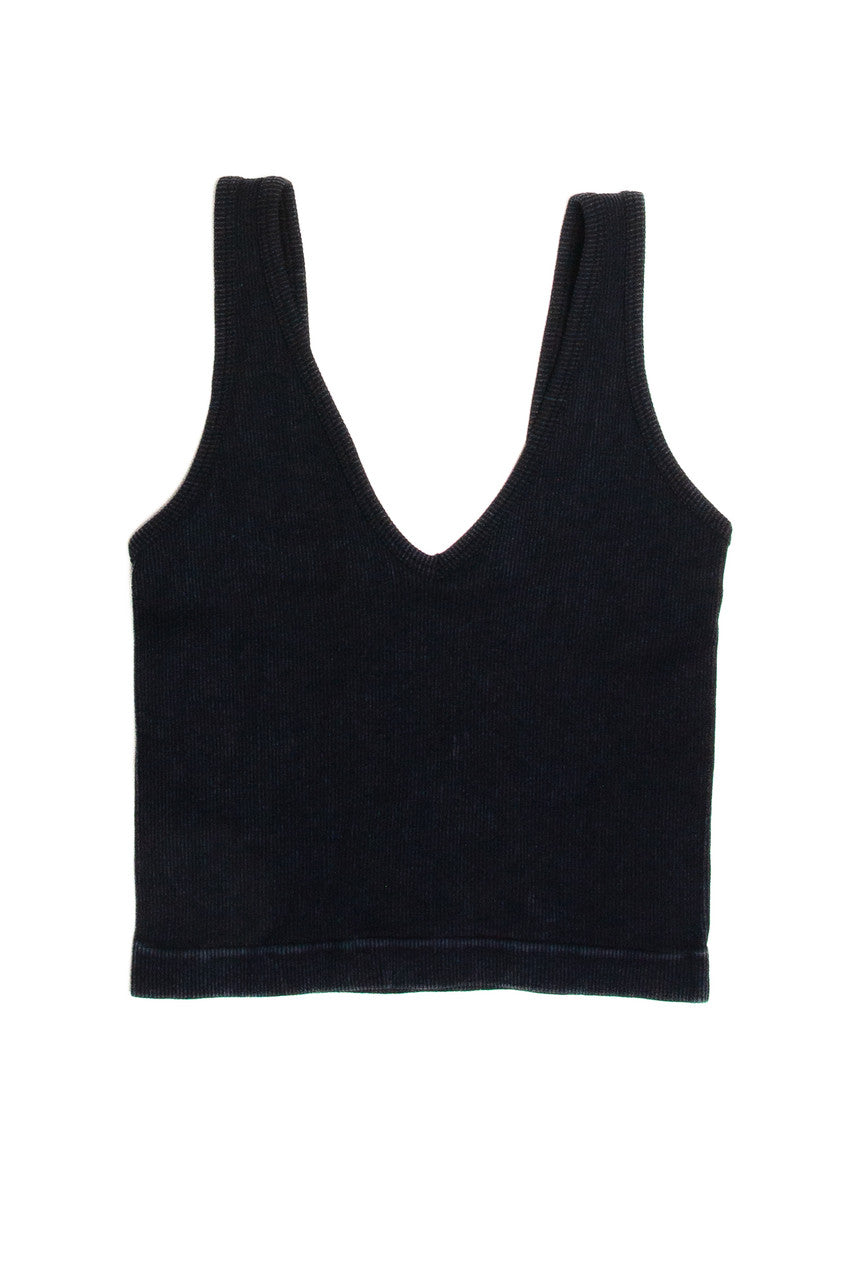 Black Mineral Wash Ribbed Tank