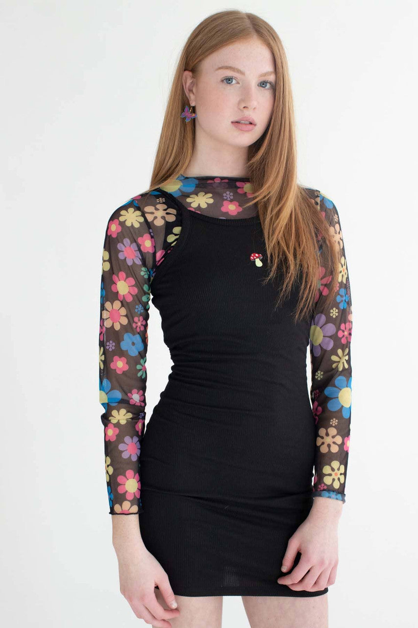 Black Mushroom Patch Mini Dress