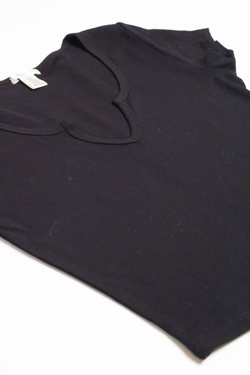 Black Notched Neck Crop T-Shirt