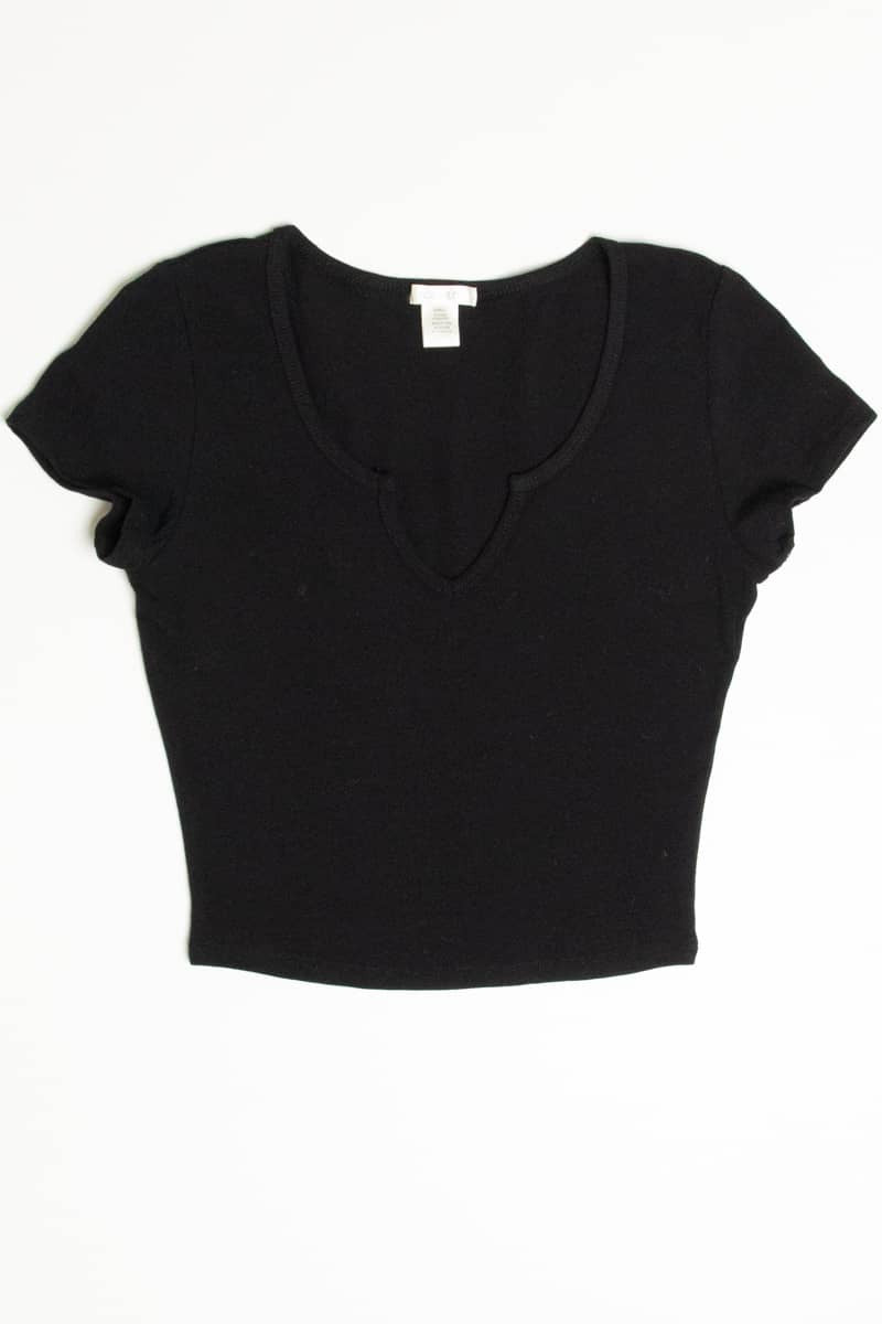 Black Notched Neck Crop T-Shirt