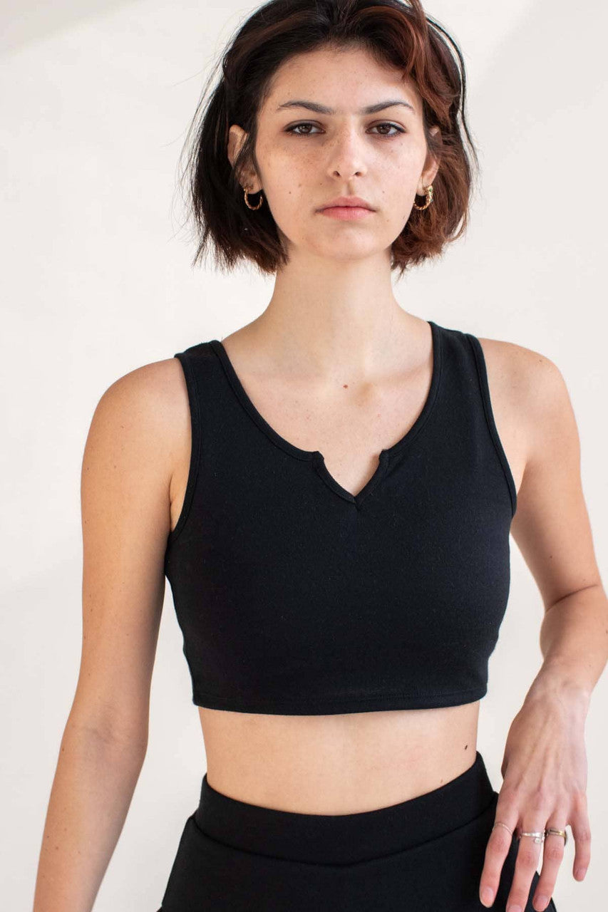Black Notched Neck Tank & Pleated Skirt Set