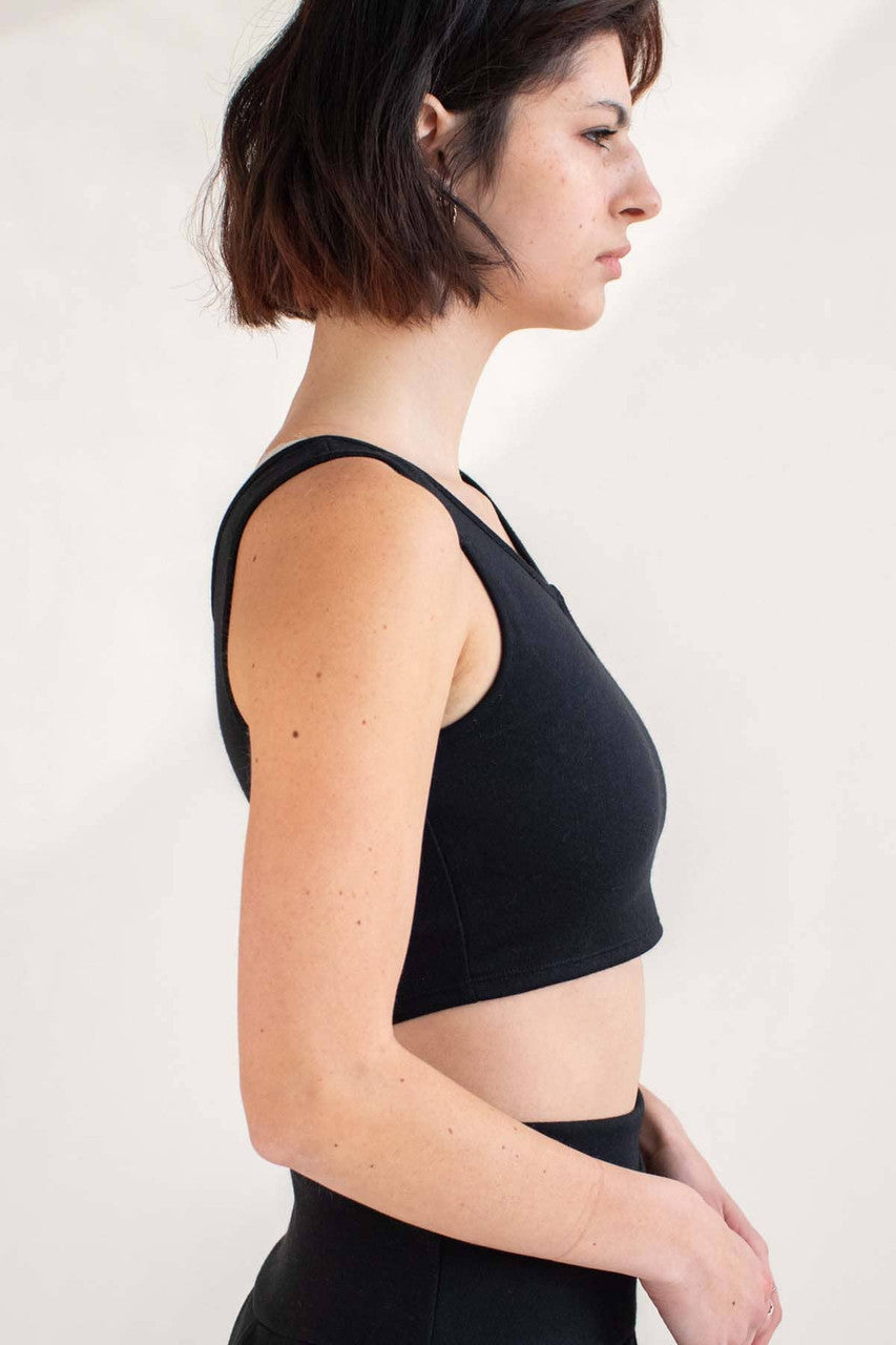 Black Notched Neck Tank & Pleated Skirt Set