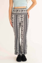 Black Paisley Border Fleece Bell Bottoms