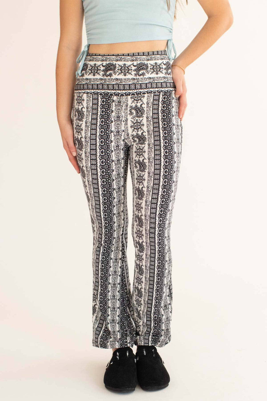 Black Paisley Border Fleece Bell Bottoms