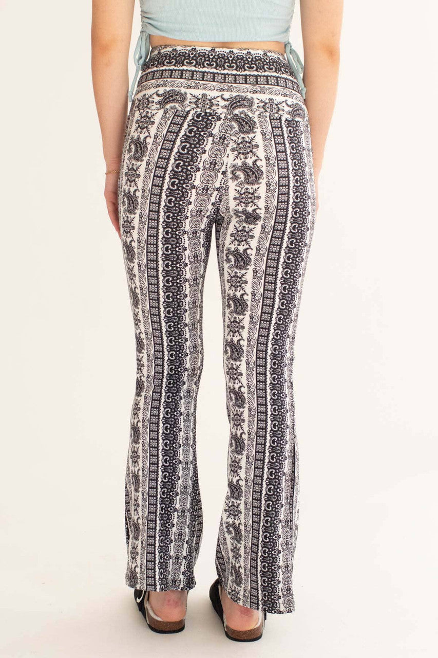 Black Paisley Border Fleece Bell Bottoms