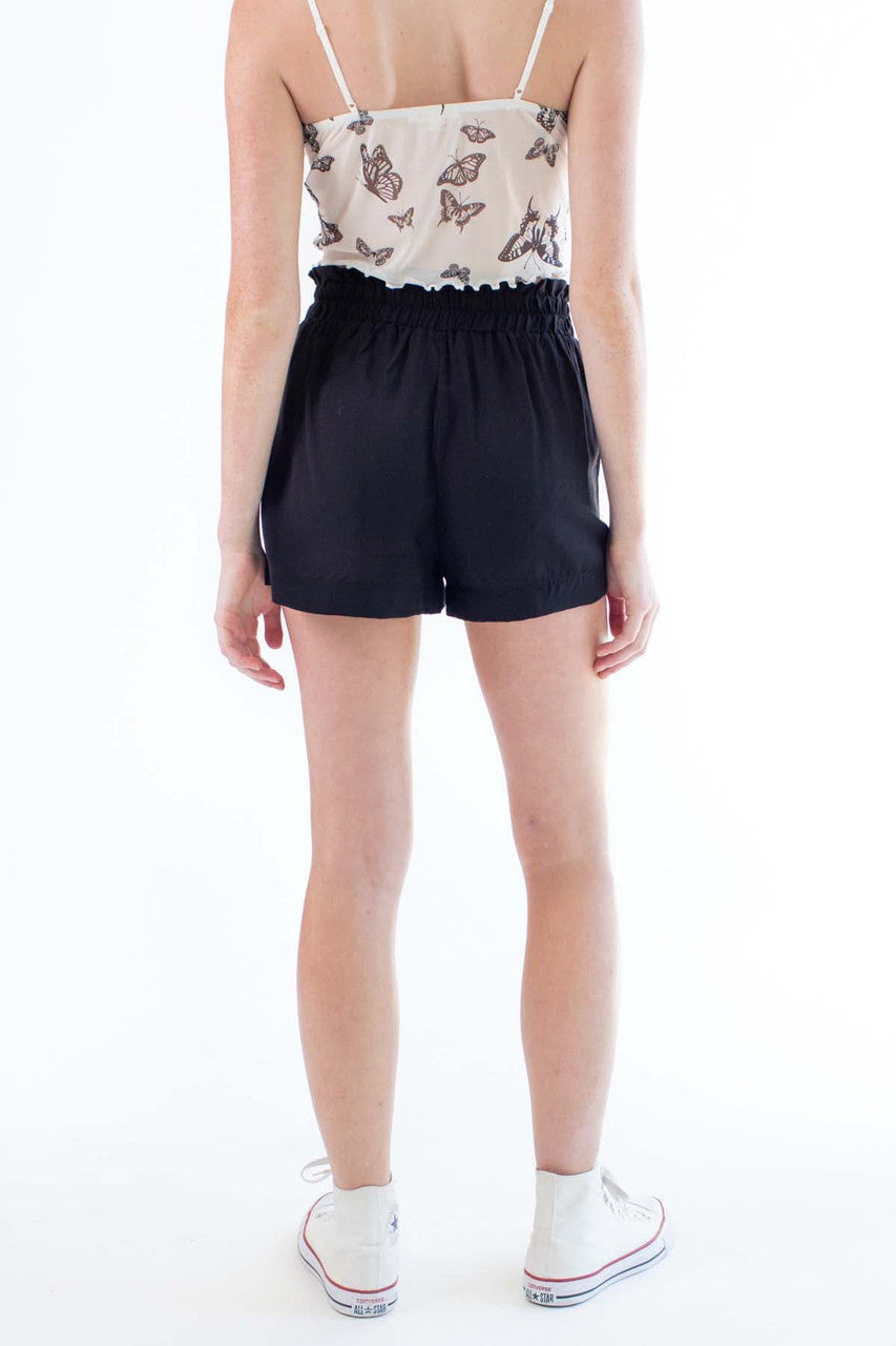 Black Paperbag Waist Shorts