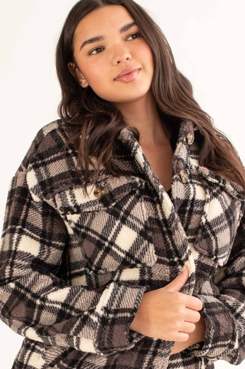 Black Plaid Sherpa Shacket