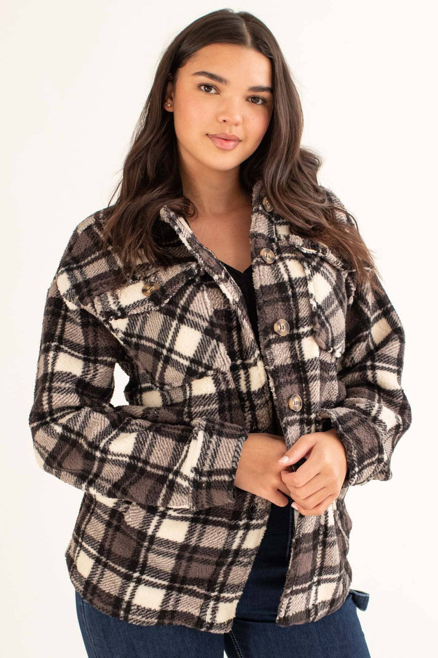 Black Plaid Sherpa Shacket