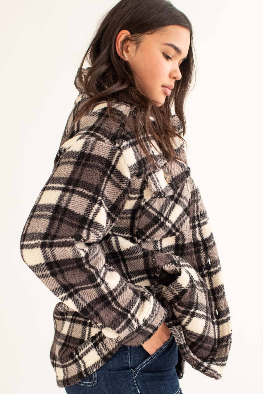 Black Plaid Sherpa Shacket