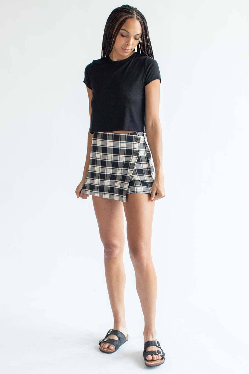 Black Plaid Stretch Skort