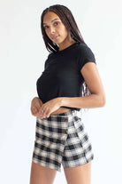 Black Plaid Stretch Skort