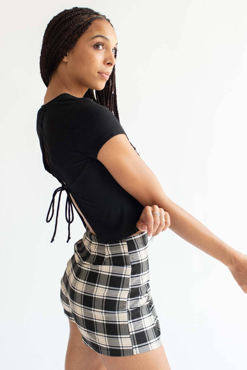 Black Plaid Stretch Skort