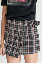 Black Plaid Tie Waist Skirt