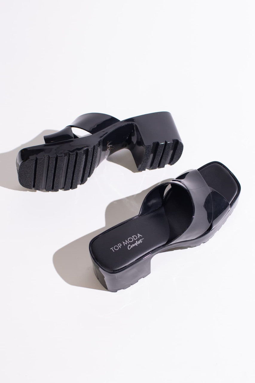 Black Plastic Chunky Heel Slides – Ragstock