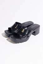 Black Plastic Chunky Heel Slides