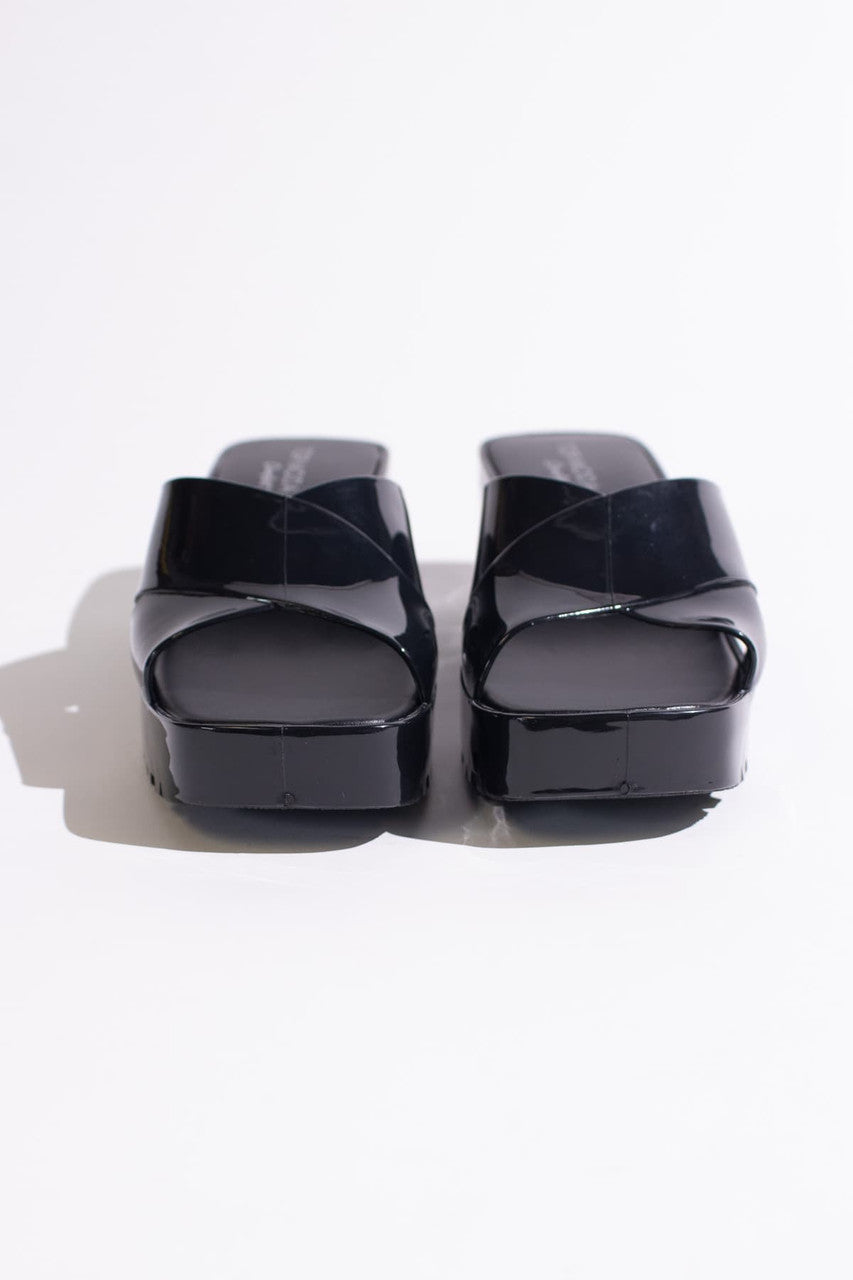 Black Plastic Chunky Heel Slides