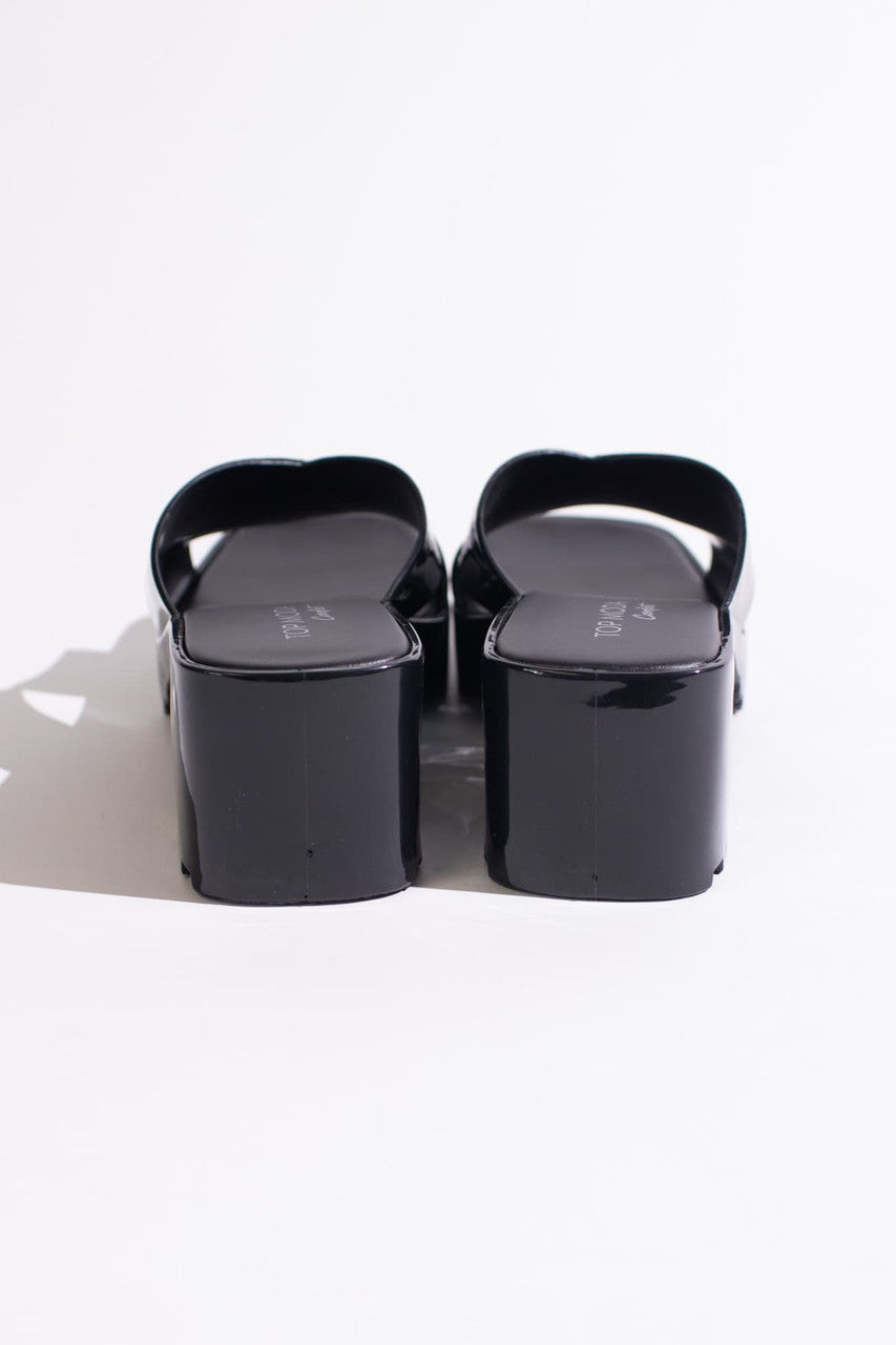 Black Plastic Chunky Heel Slides