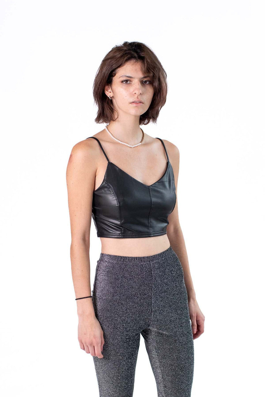 Black Pleather Crop Cami