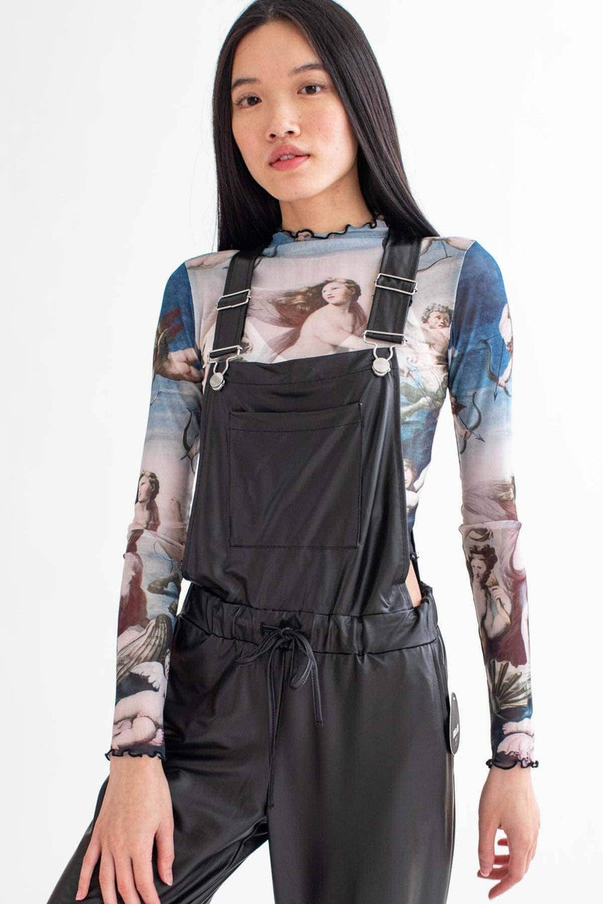 Black Pleather Overalls