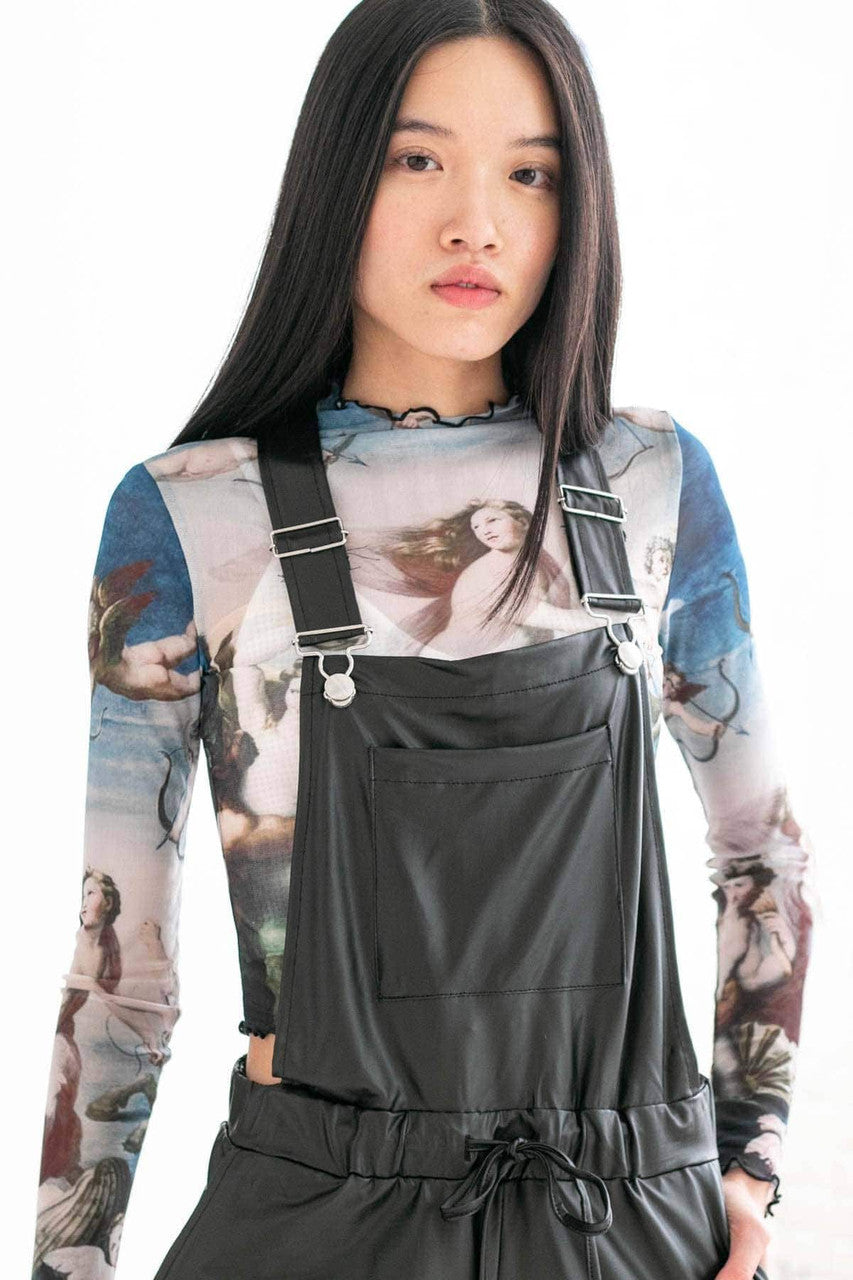 Black Pleather Overalls