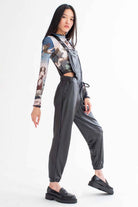 Black Pleather Overalls