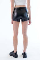 Black Pleather Zip Up Shorts