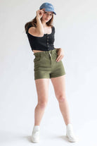 Black Ribbed Button Up Crop Tee