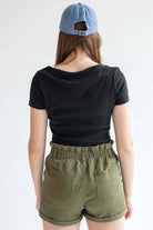 Black Ribbed Button Up Crop Tee