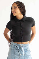Black Ribbed Button Up Tee