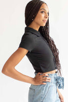 Black Ribbed Button Up Tee