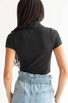Black Ribbed Button Up Tee