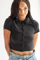Black Ribbed Button Up Tee