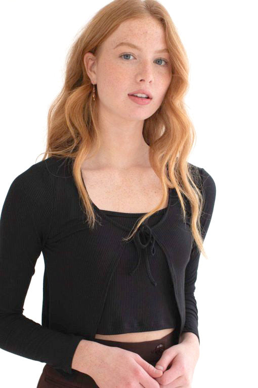 Black Ribbed Cami & Cardigan Set