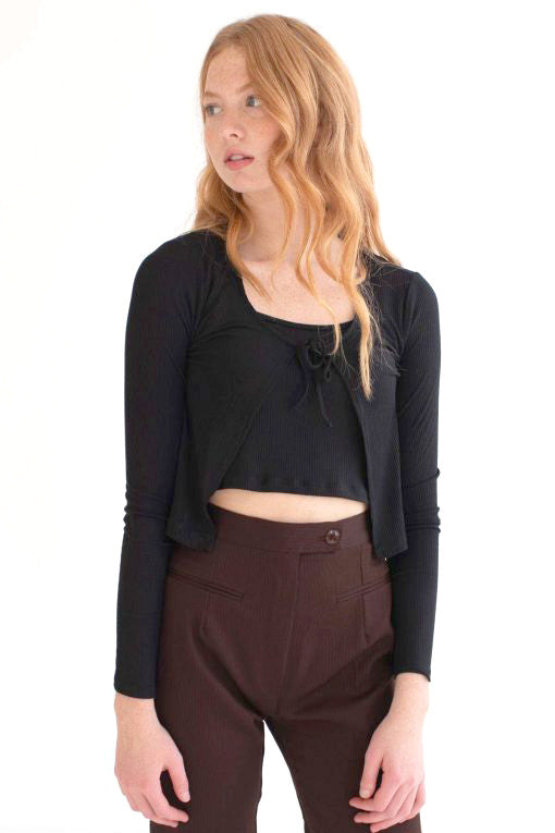 Black Ribbed Cami & Cardigan Set