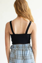 Black Ribbed Circle Zip Crop Tank