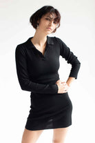 Black Collar Ribbed Mini Dress