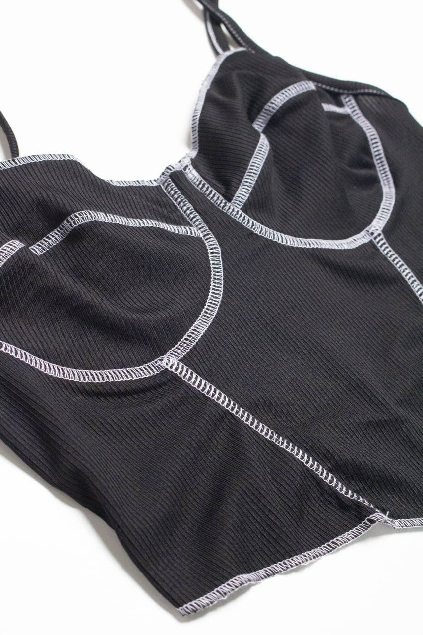 Black Ribbed Contrast Seam Bustier Cami