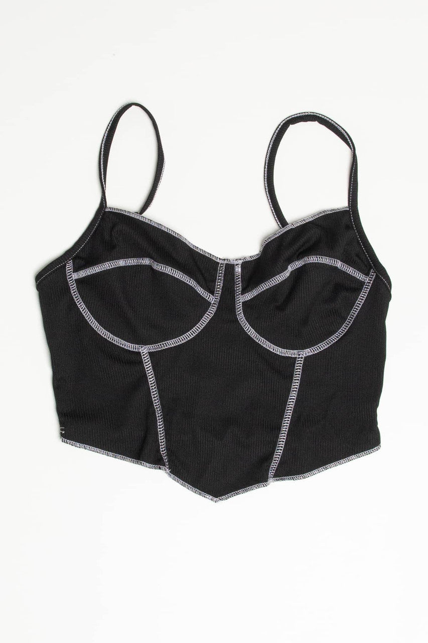 Black Ribbed Contrast Seam Bustier Cami