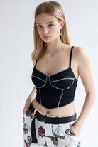 Black Ribbed Contrast Seam Bustier Cami
