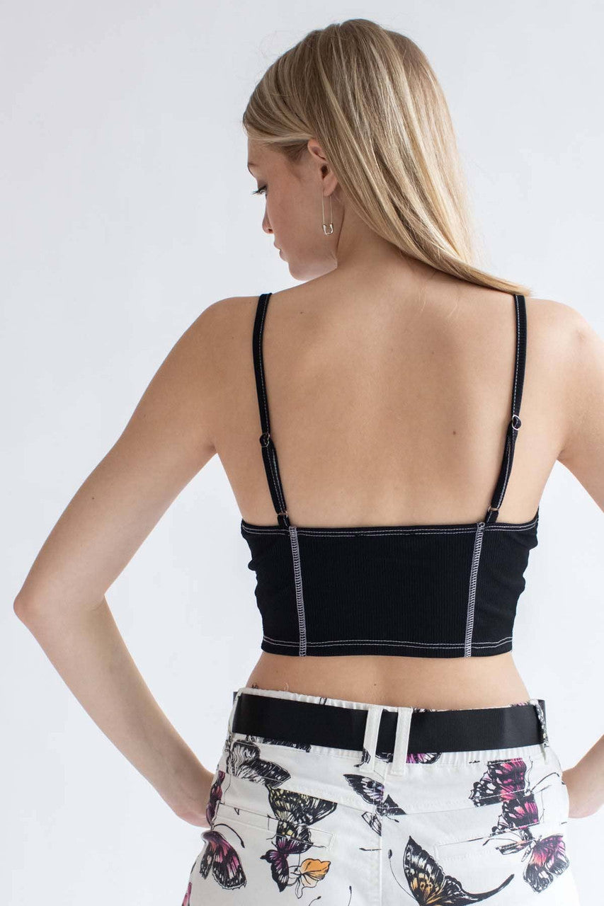 Black Ribbed Contrast Seam Bustier Cami