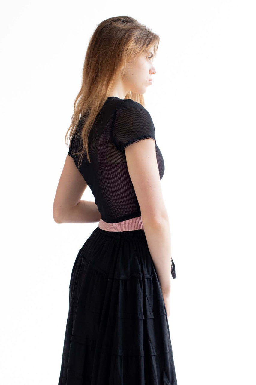 Black Ribbed Mesh Tee