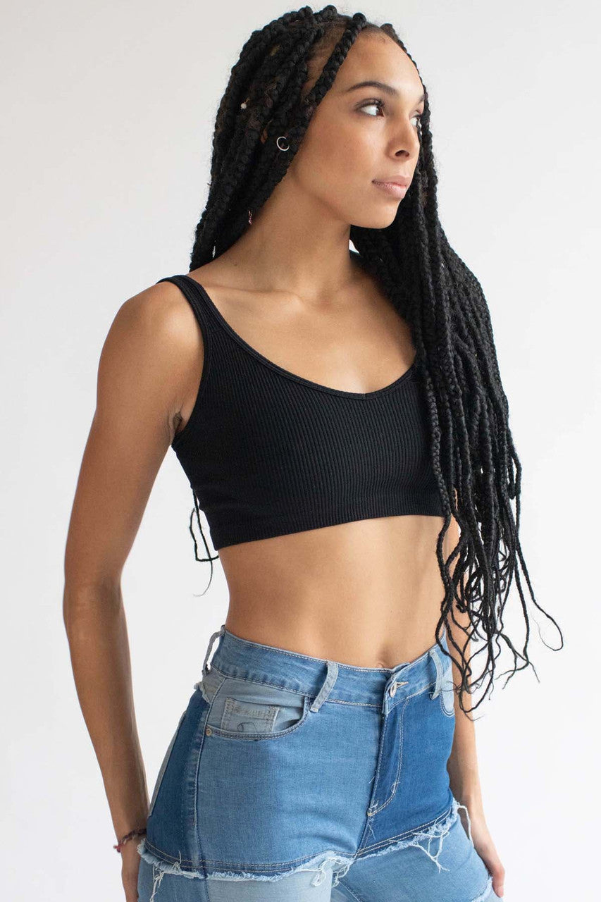 Black Ribbed Seamless Bralette