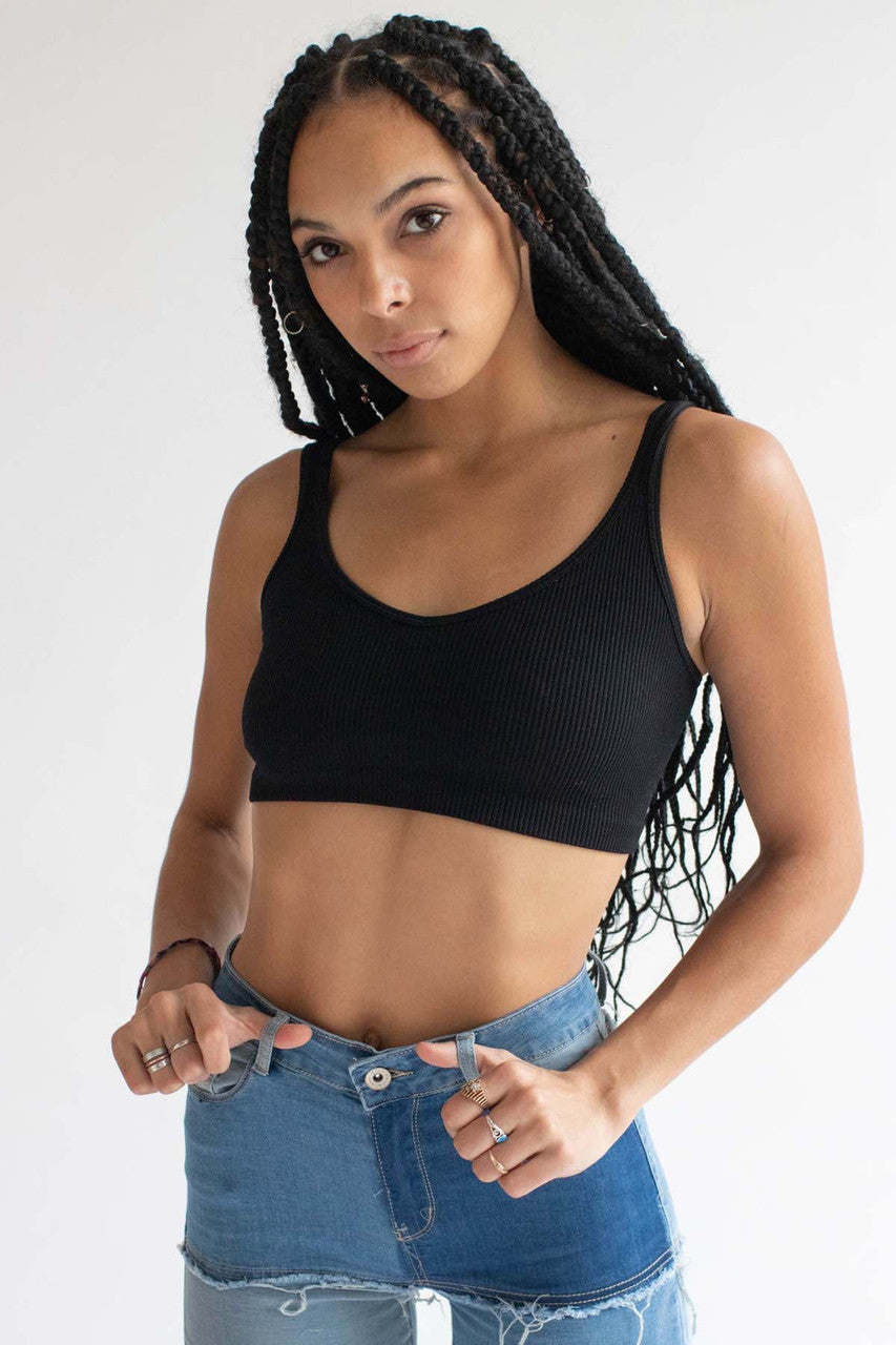 Black Ribbed Seamless Bralette