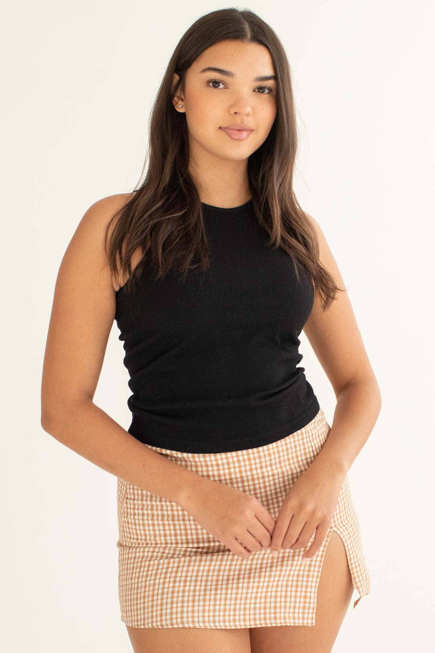 Black Ribbed Seamless Tank (Extended Sizes)