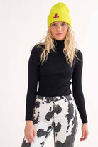 Black Ribbed Short Turtleneck Sweater